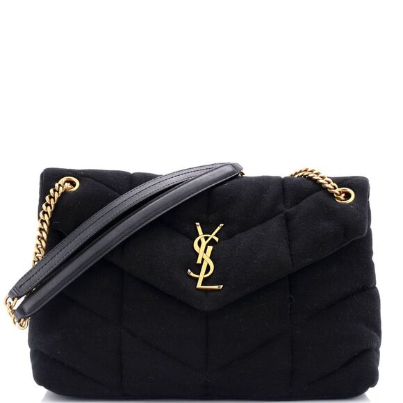 Saint Laurent Loulou Puffer Shoulder Bag Quilted Suede Medium Black - Picture 1 of 6